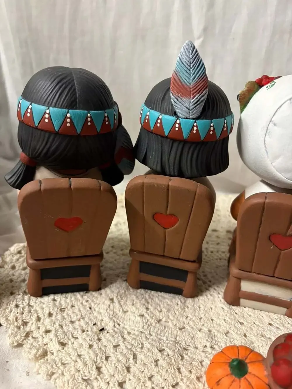 Vintage Thanksgiving Ceramic Figurine Set Pilgrim and Native American Children